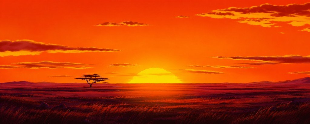 Le Roi Lion — savane au coucher du soleil