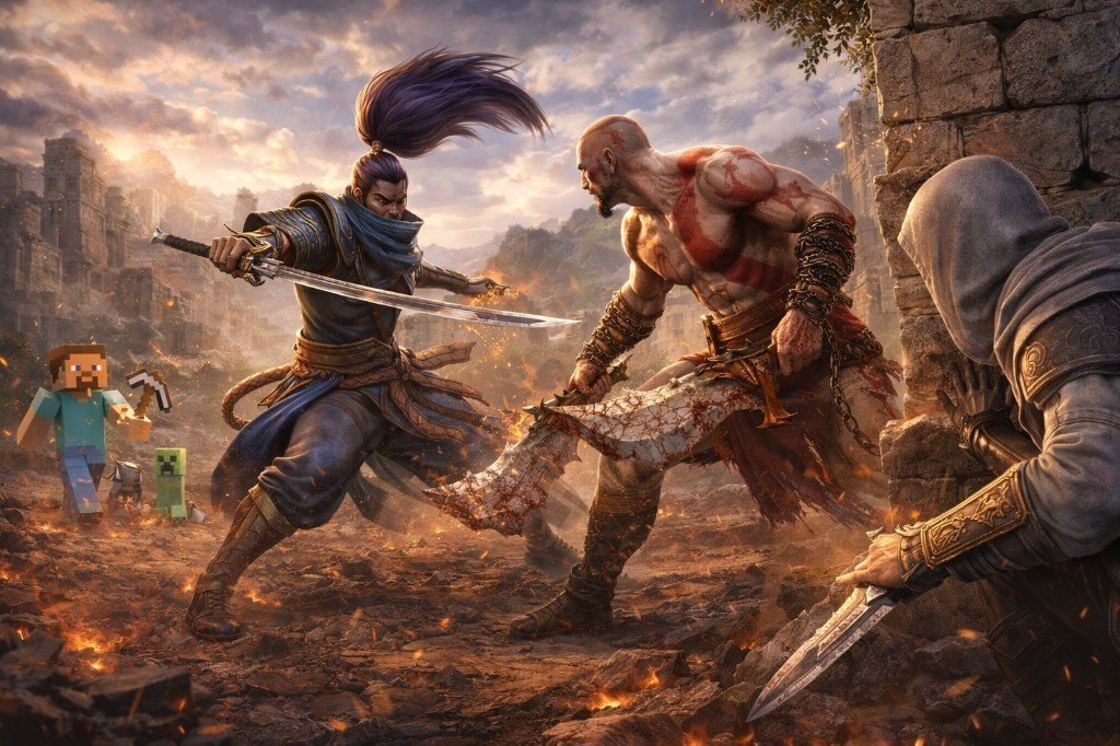 Crossover jeux vidéo — God of War, Assassin’s Creed, Minecraft