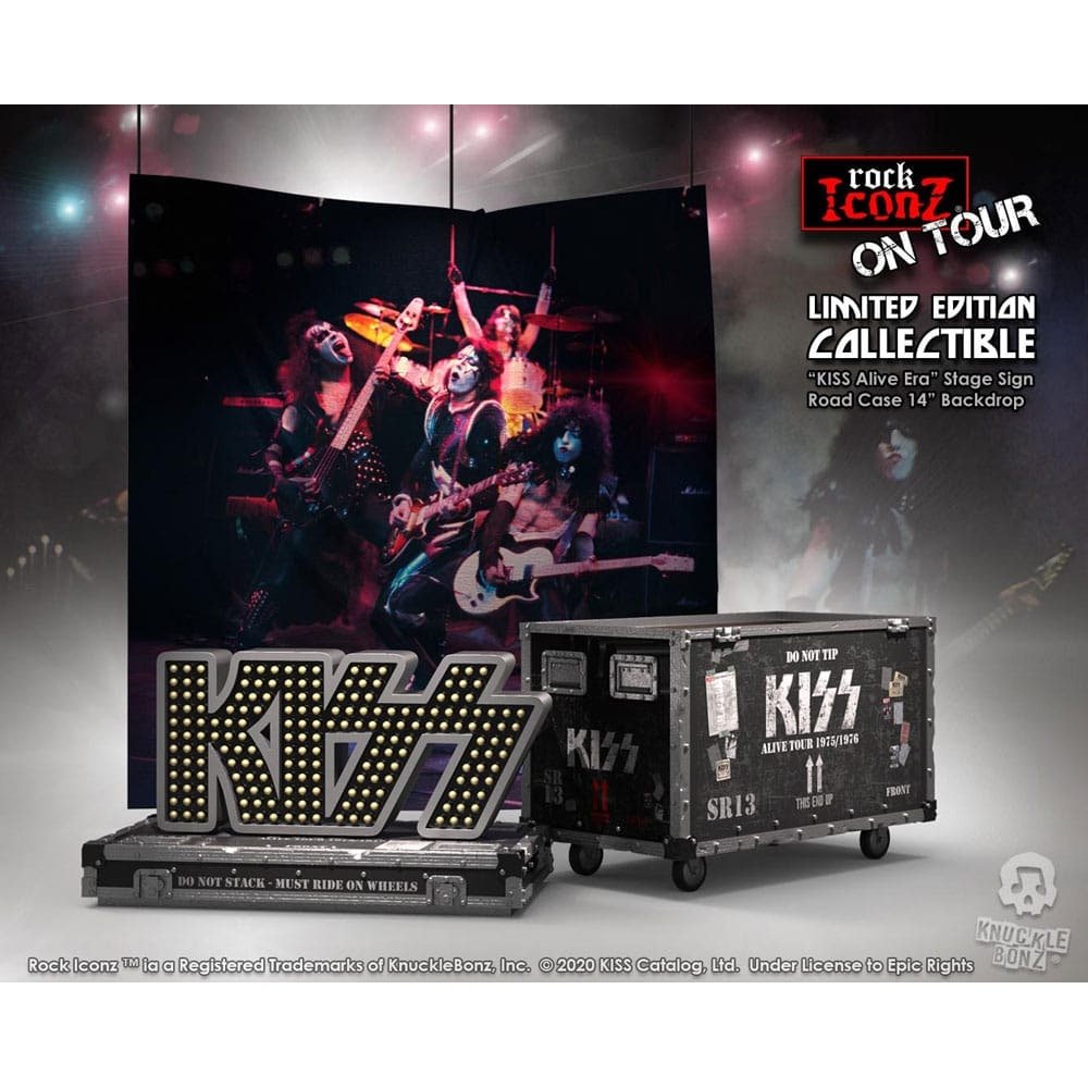 Kiss statuette Rock Ikonz On Tour caisse de tournée + décor de scène Alive! Tour - Kiss