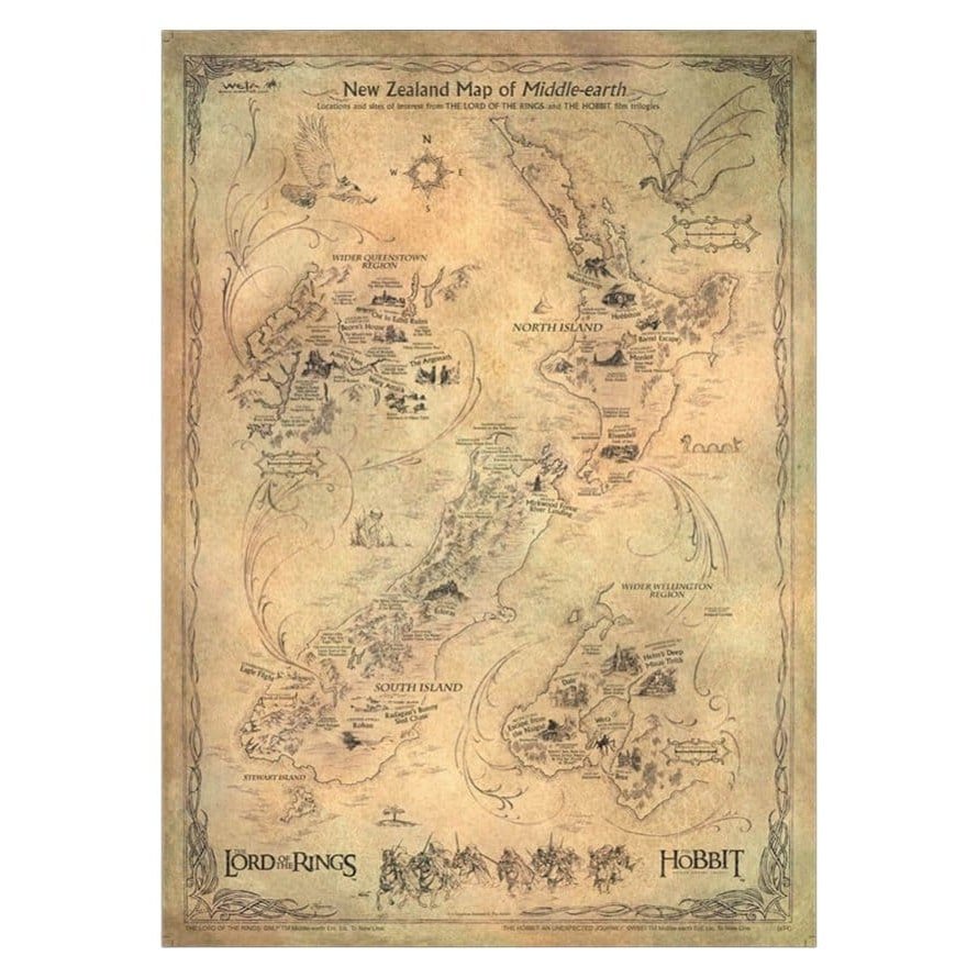 Le Hobbit impression Art Print New Zealand Map of Middle Earth 50 x 70 cm - Le Hobbit