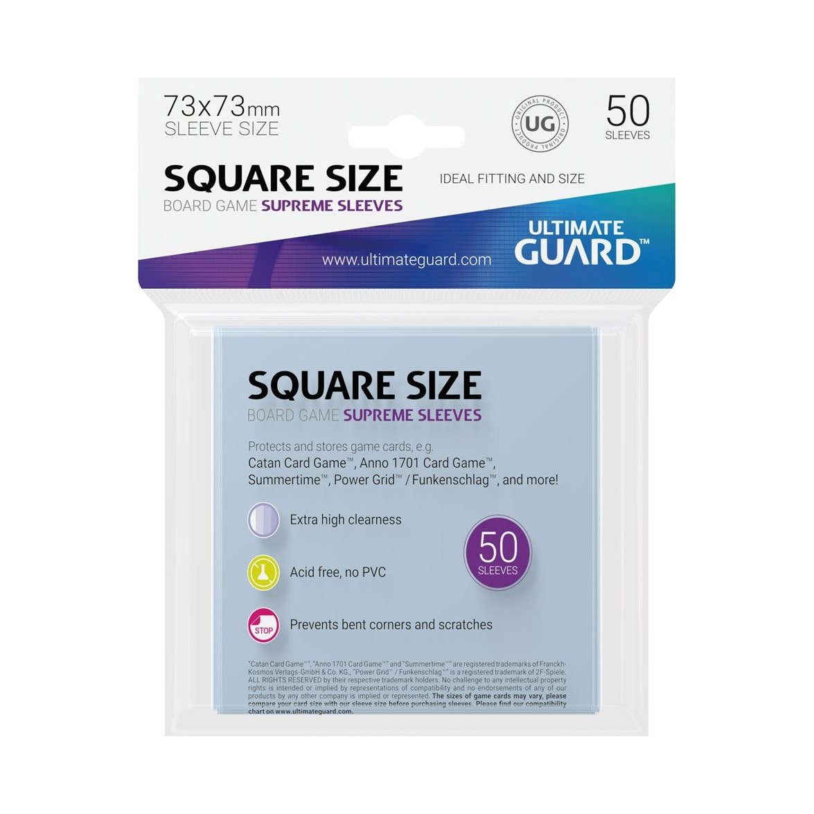 Ultimate Guard 50 pochettes Supreme Sleeves jeux de plateau au format carré - type-pochettes-pour-cartes-de-jeux-de-plateau