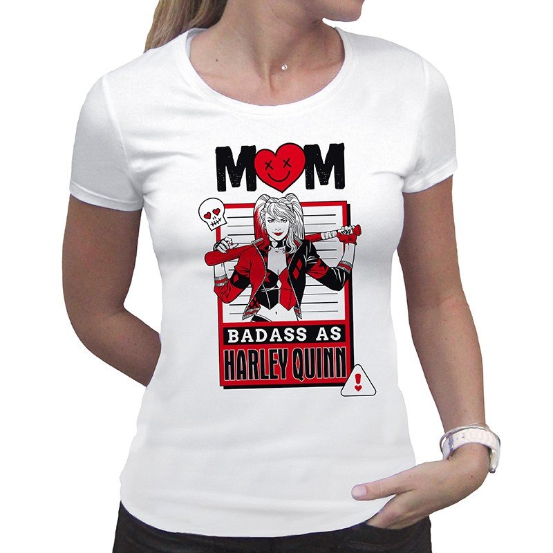 DC COMICS - Tshirt blanc femme - "MOM BADASS AS HARLEY QUINN" - type-t-shirts