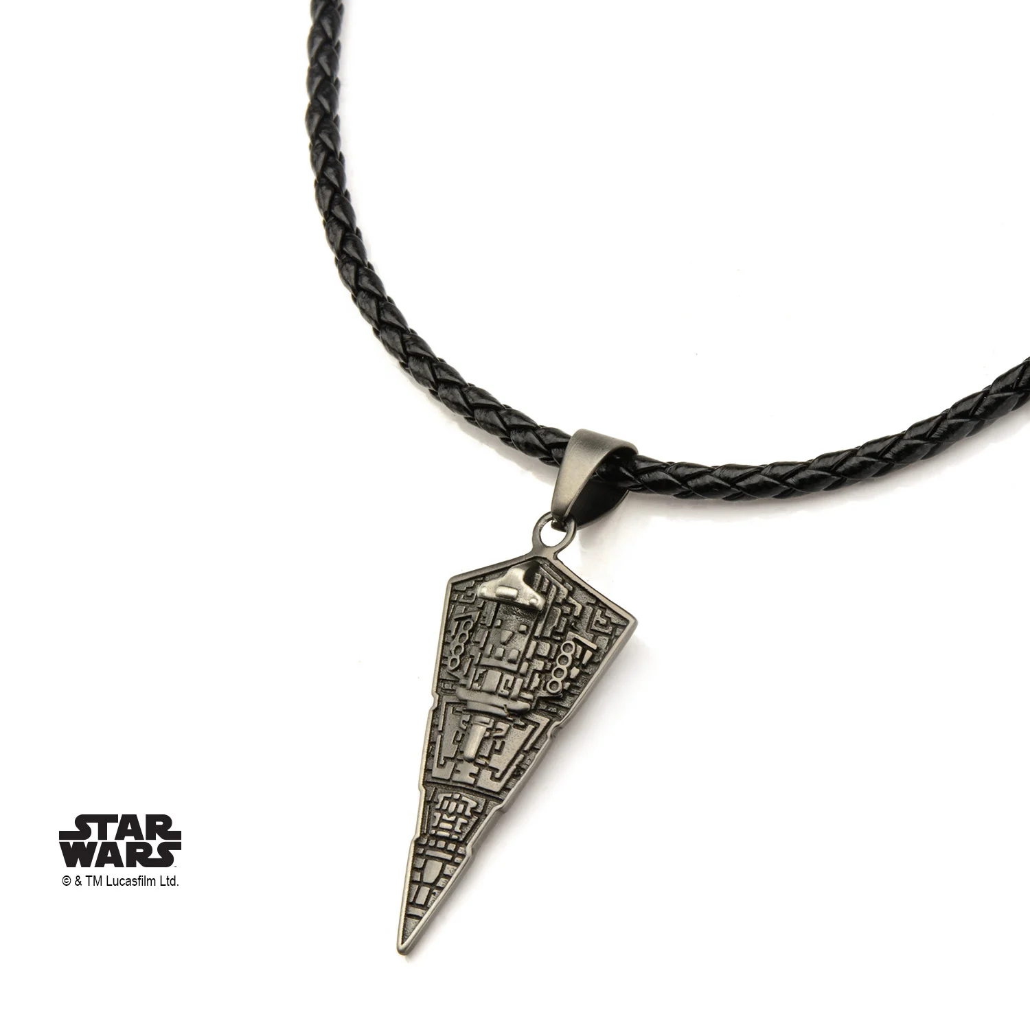 Bijou Star Wars Men's Stainless Steel Destroyer Pendant Black Leather