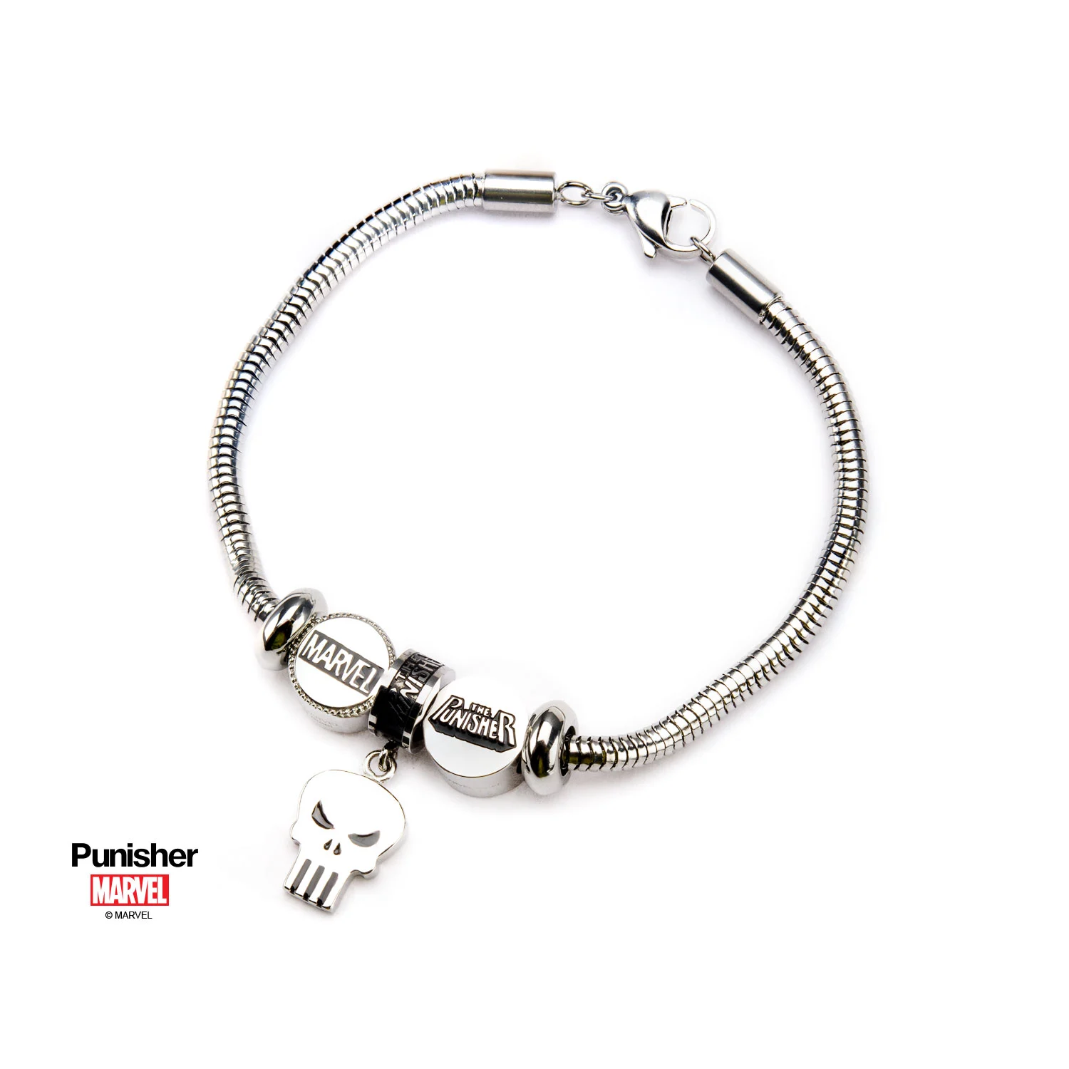 Bijou Marvel Women's Stainless Steel Punisher Bead Charm Bracelet Set