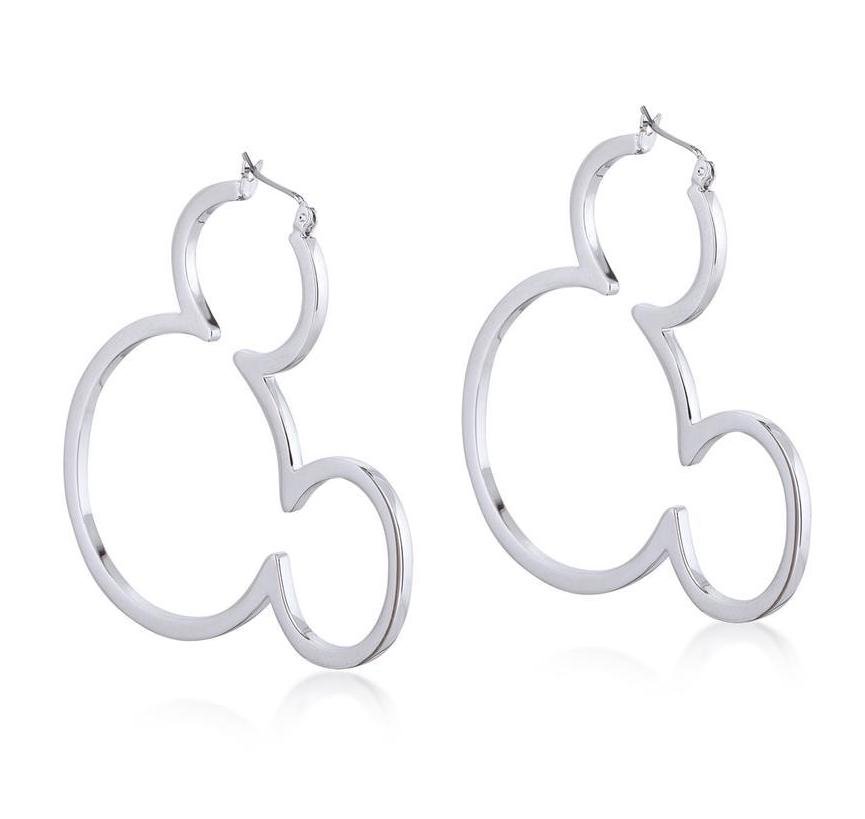 Bijou Disney MICKEY MOUSE Outline Hoop Earrings 'White Gold Plated'