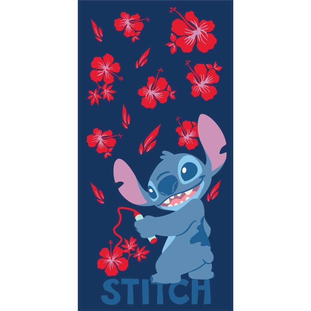 Serviette Disney Stitch "Fleurs" de Plage 100% Coton 70x140cm