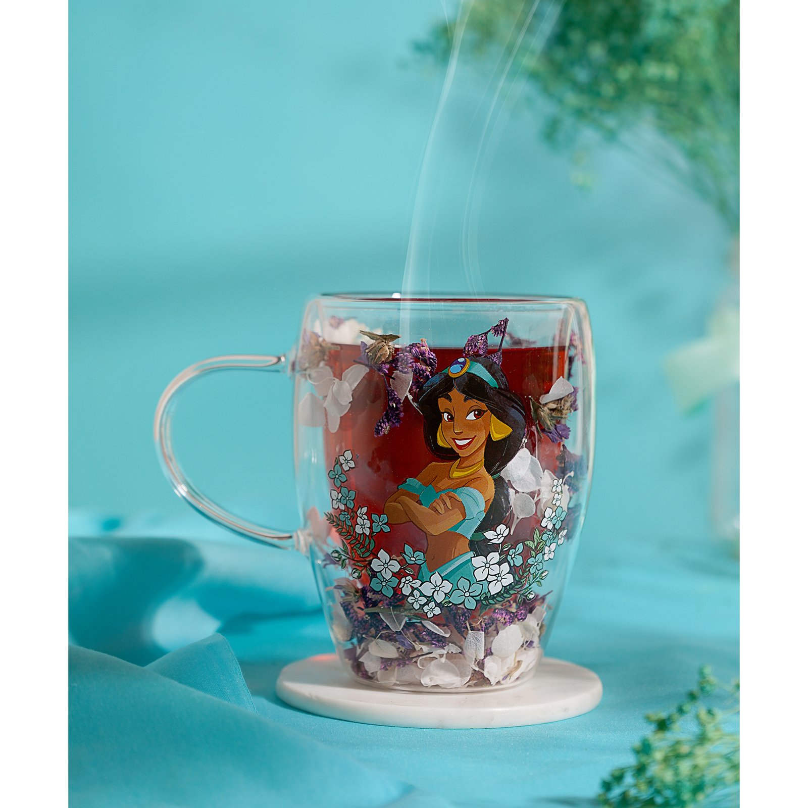 Verre Disney PRINCESSES Jasmine avec Fleurs Sechées 300ml