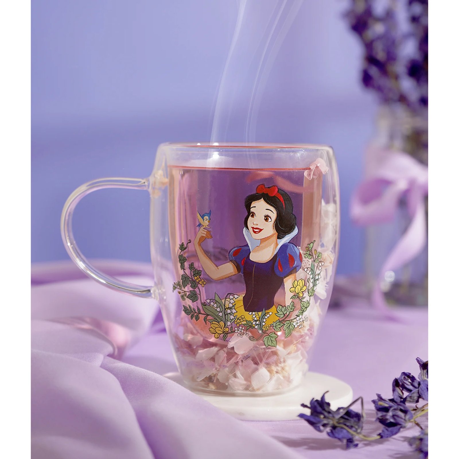 Verre Disney PRINCESSES Blanche Neige avec Fleurs Sechées 300ml