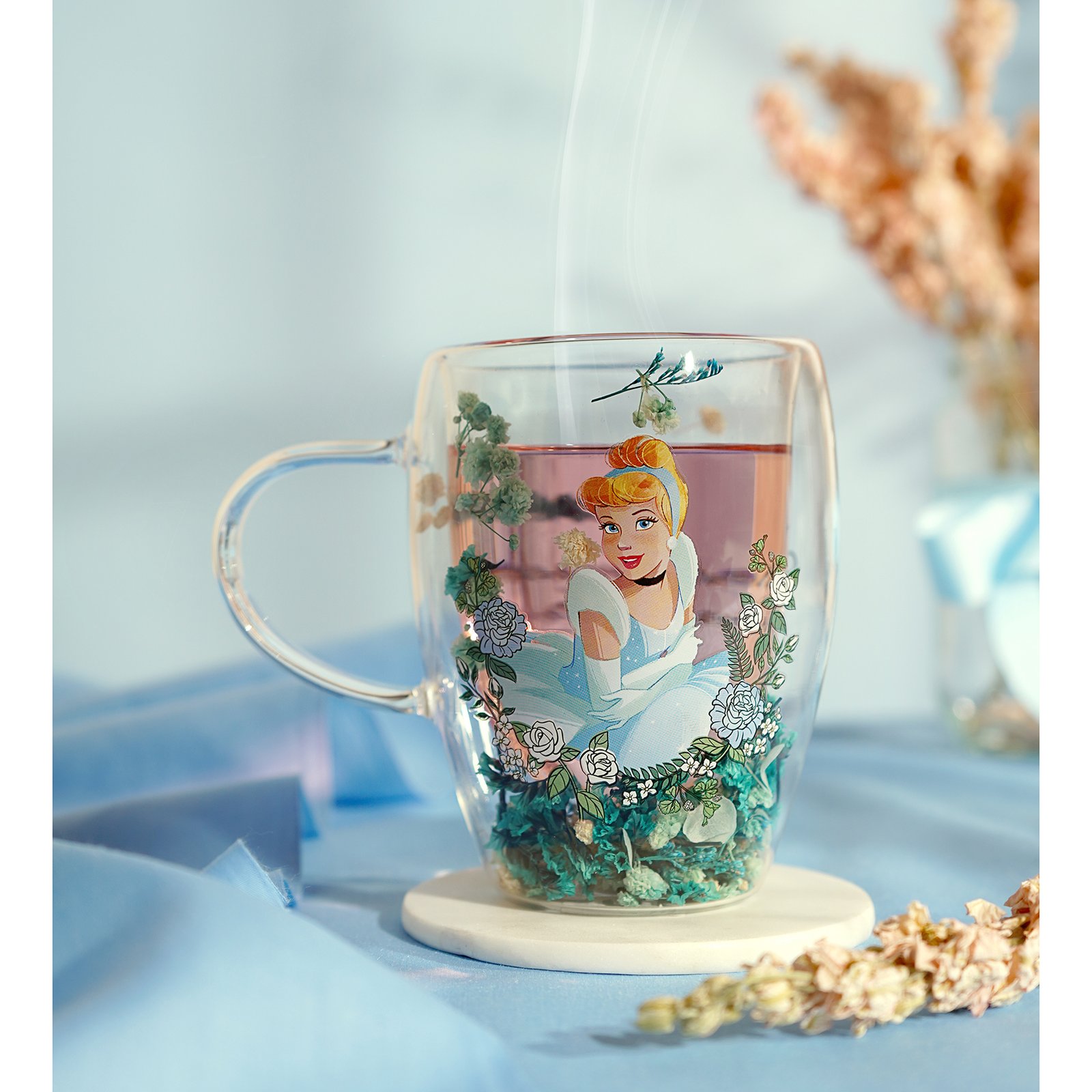 Verre Disney PRINCESSES Cendrillon avec Fleurs Sechées 300ml - Cendrillon