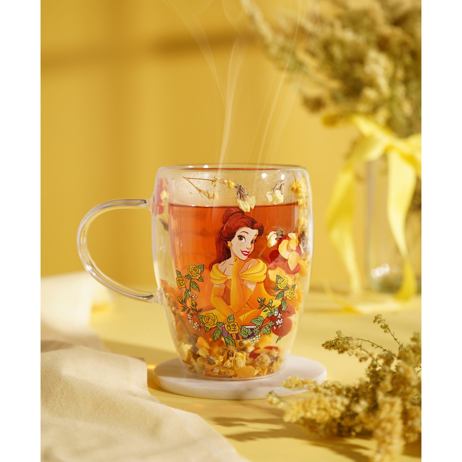 Verre Disney PRINCESSES Belle avec Fleurs Sechées 300ml