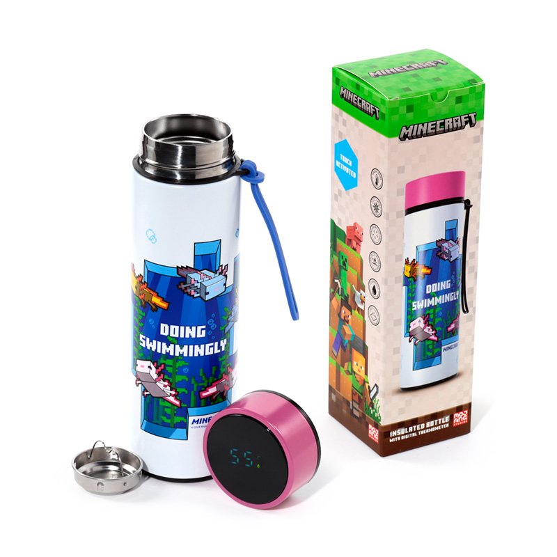 Bouteille Minecraft Axolotl Hot Cold Isotherme+Thermomètre 450 ml