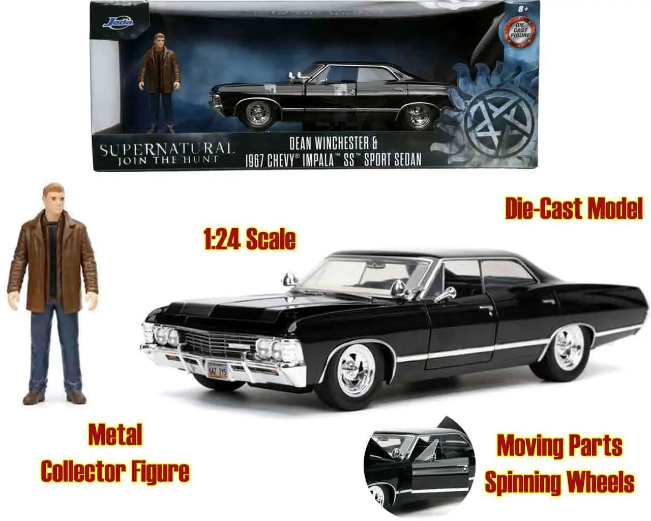 Figurine supernatural 1967 cheavy impala with dean winchester 1/24 die cast model - Supernatural