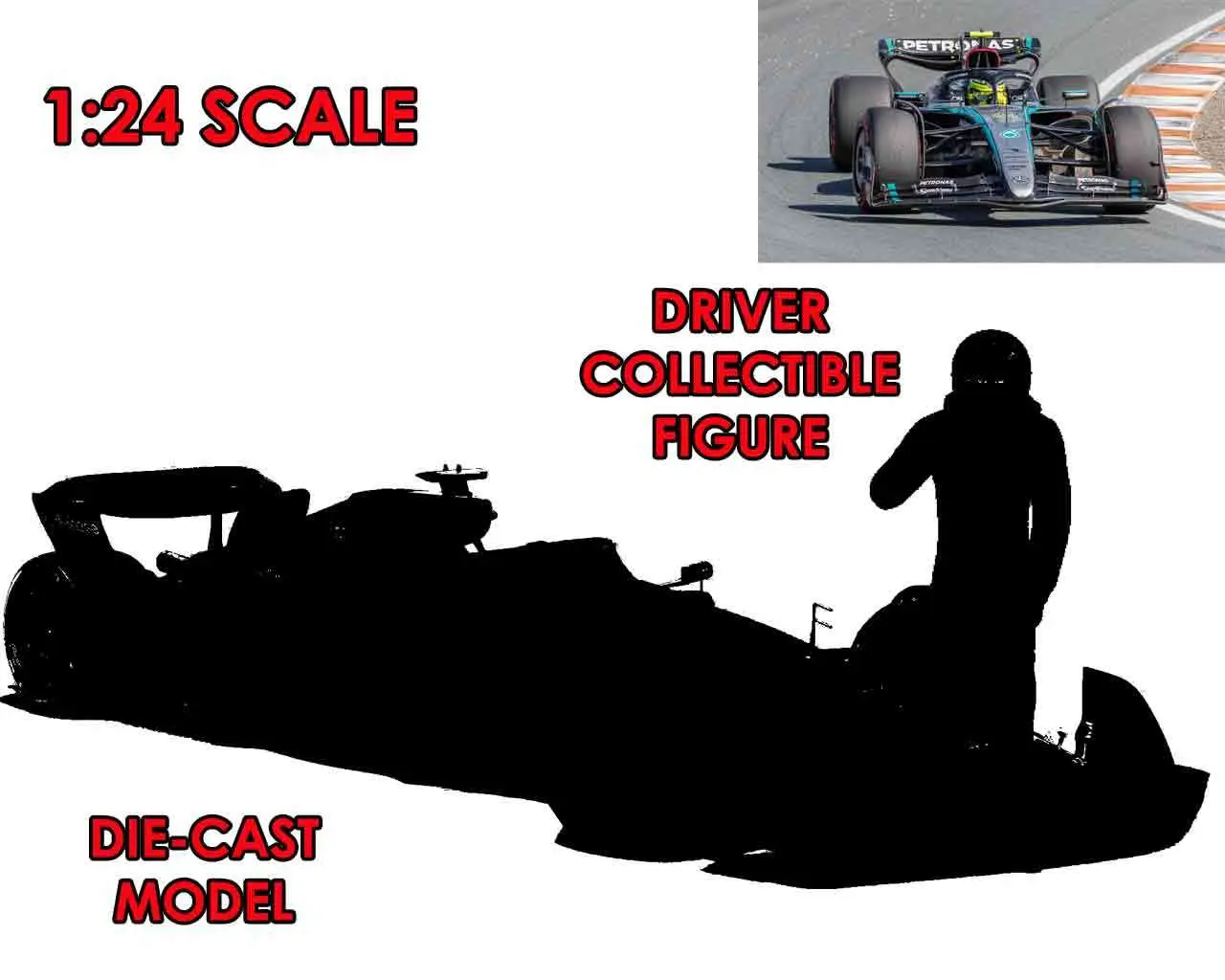 Figurine f1 mercedes w15 e perfomance 2023 with russel 1:24 die cast model - Mercedes