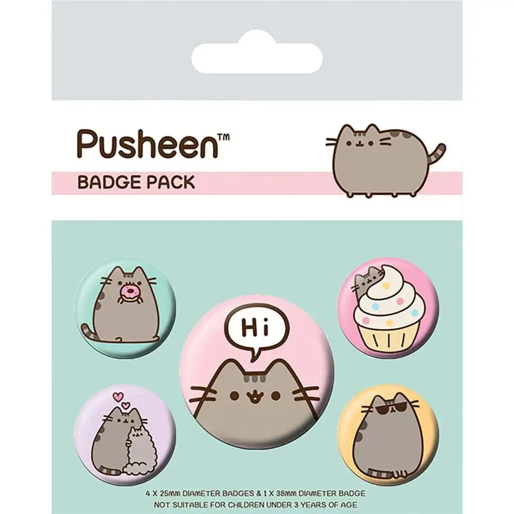 Figurine pusheen says hi badge pack - Pusheen