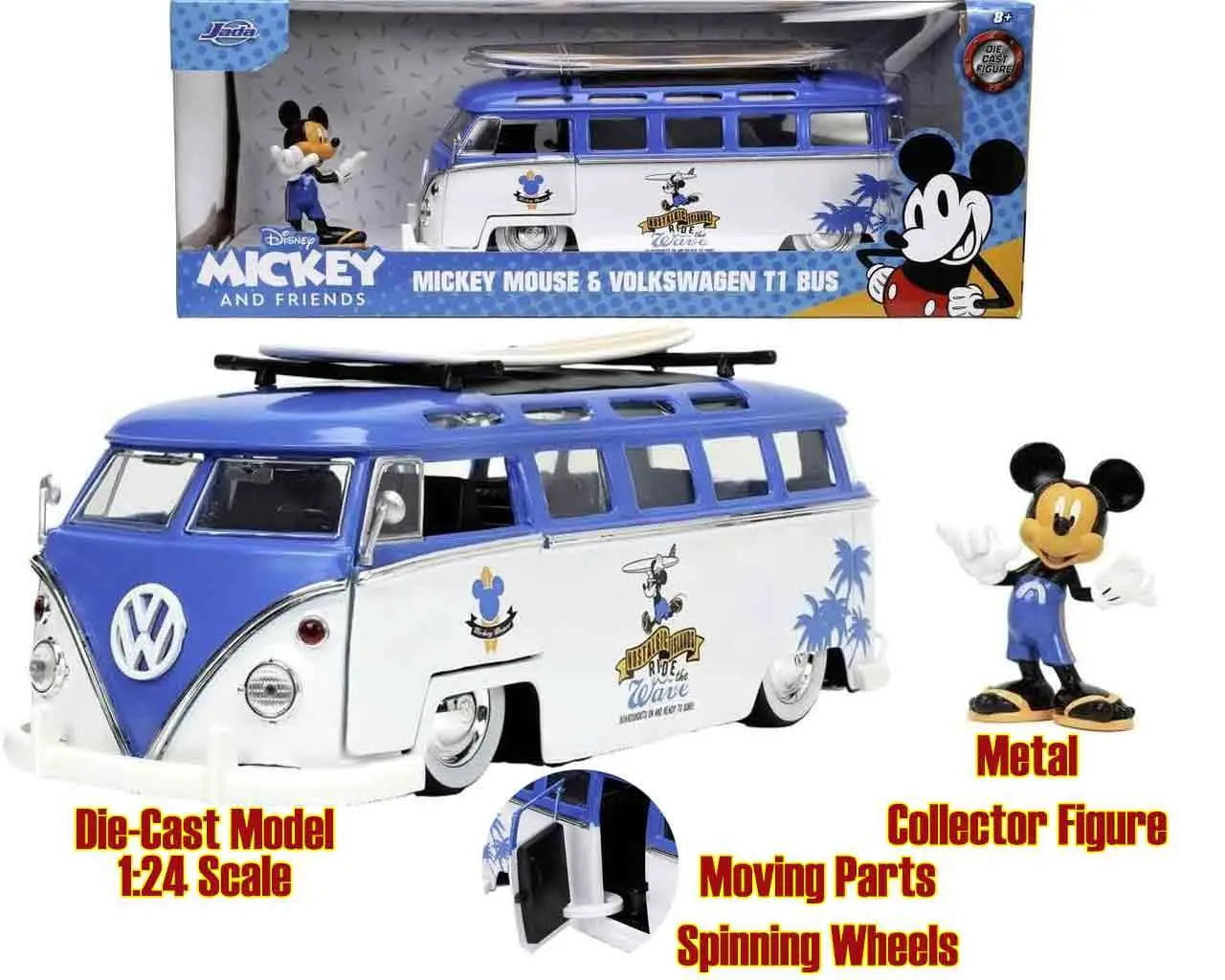 Figurine mickey mouse 1967 volkswagen t1 van 1/24 die cast model - Mickey Mouse