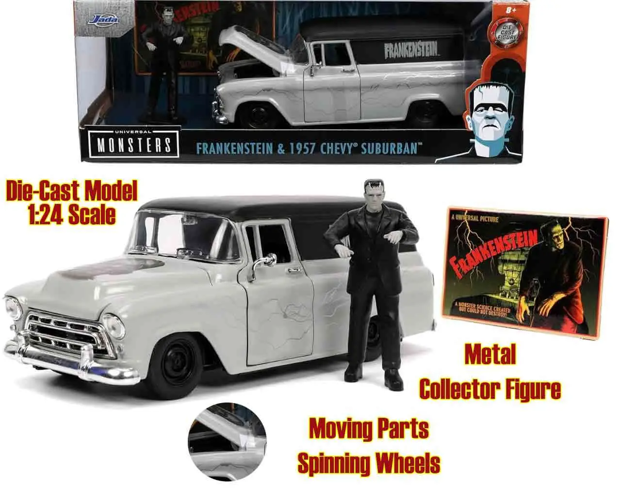 Figurine universal monster 1957 chevy suburban frankenstein 1/24 die cast model - Frankenstein