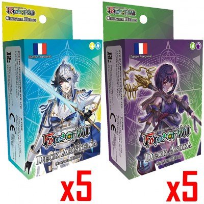 Deck préconstruit - Force of Will TCG - H1 - Cluster Héros - Conditionné par 10 Decks = 5 x Aristella / 5 x Asuka en Francais - Jeux de cartes & cartes à jouer