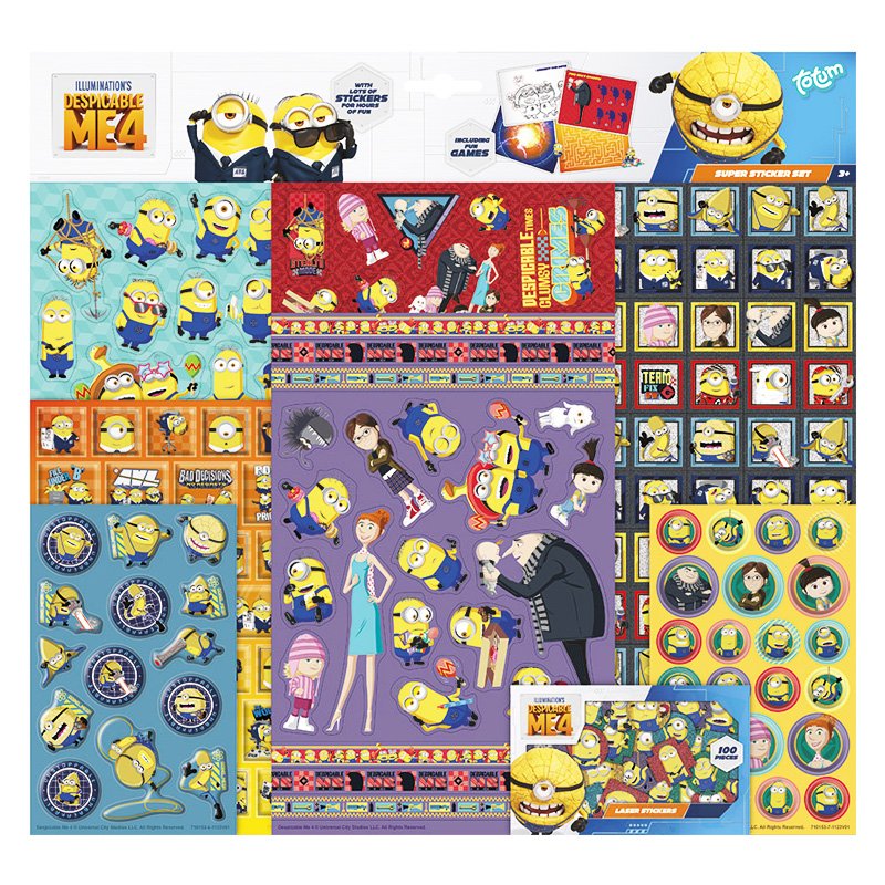 Despicable Me Moi Moche Et Mechant 4 Stickers Super Set - cat-papeterie-coloriage
