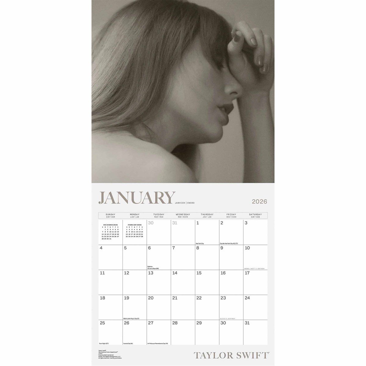 Calendrier Taylor Swift Square 2026 - Taylor Swift